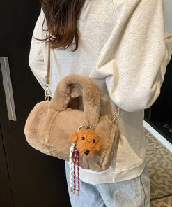 Trendy Retro Plush Handbag for Women - Fluffy Shoulder Crossbody Bucket Tote Bag for Spring/Summer 2025 Fashion