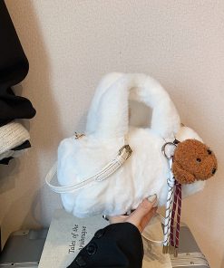 Trendy Retro Plush Handbag for Women - Fluffy Shoulder Crossbody Bucket Tote Bag for Spring/Summer 2025 Fashion