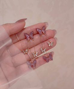Trendy Romantic Purple Butterfly Dangle Earrings for Women - Fresh Sweet Light Luxury Long Earrings 2025 Fashion