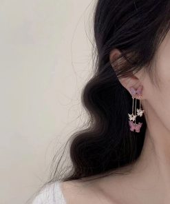 Trendy Romantic Purple Butterfly Dangle Earrings for Women - Fresh Sweet Light Luxury Long Earrings 2025 Fashion