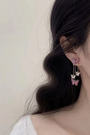 Trendy Romantic Purple Butterfly Dangle Earrings for Women - Fresh Sweet Light Luxury Long Earrings 2025 Fashion