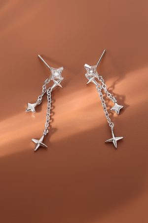 Trendy Shiny Diamond Star Stud Tassel Drop Earrings - Minimalist High-End Summer Ear Accessories for Women 2025