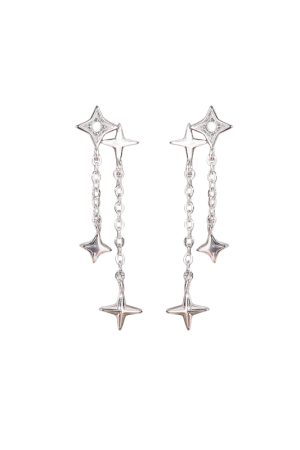 Trendy Shiny Diamond Star Stud Tassel Drop Earrings - Minimalist High-End Summer Ear Accessories for Women 2025