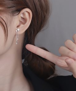 Trendy Shiny Diamond Star Stud Tassel Drop Earrings - Minimalist High-End Summer Ear Accessories for Women 2025