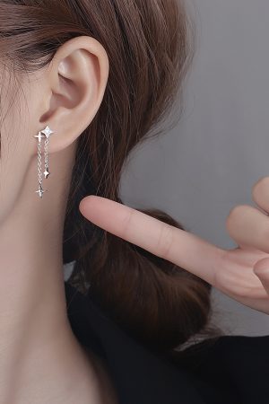 Trendy Shiny Diamond Star Stud Tassel Drop Earrings - Minimalist High-End Summer Ear Accessories for Women 2025