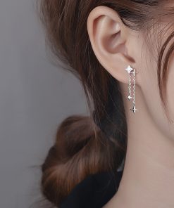 Trendy Shiny Diamond Star Stud Tassel Drop Earrings - Minimalist High-End Summer Ear Accessories for Women 2025