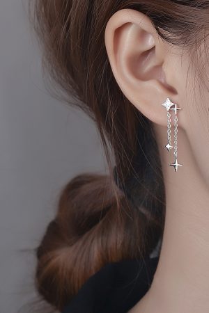 Trendy Shiny Diamond Star Stud Tassel Drop Earrings - Minimalist High-End Summer Ear Accessories for Women 2025