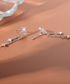 Trendy Shiny Diamond Star Stud Tassel Drop Earrings - Minimalist High-End Summer Ear Accessories for Women 2025
