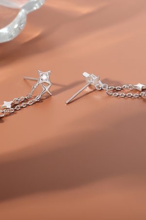Trendy Shiny Diamond Star Stud Tassel Drop Earrings - Minimalist High-End Summer Ear Accessories for Women 2025