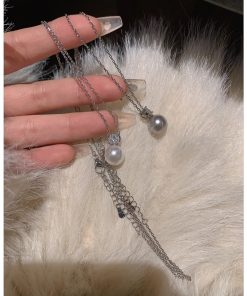 Trendy Silver Diamond-Inlaid Pearl Necklace for Women, Light Luxury Clavicle Chain Pendant, 2025 High-End Accessory