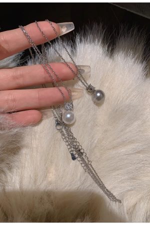 Trendy Silver Diamond-Inlaid Pearl Necklace for Women, Light Luxury Clavicle Chain Pendant, 2025 High-End Accessory