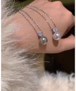 Trendy Silver Diamond-Inlaid Pearl Necklace for Women, Light Luxury Clavicle Chain Pendant, 2025 High-End Accessory