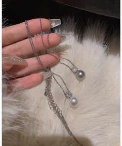 Trendy Silver Diamond-Inlaid Pearl Necklace for Women, Light Luxury Clavicle Chain Pendant, 2025 High-End Accessory