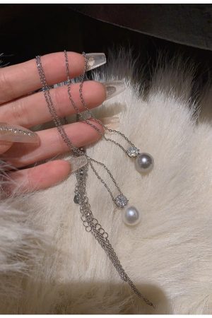 Trendy Silver Diamond-Inlaid Pearl Necklace for Women, Light Luxury Clavicle Chain Pendant, 2025 High-End Accessory