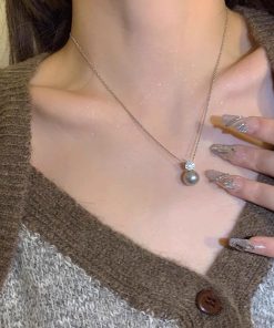 Trendy Silver Diamond-Inlaid Pearl Necklace for Women, Light Luxury Clavicle Chain Pendant, 2025 High-End Accessory