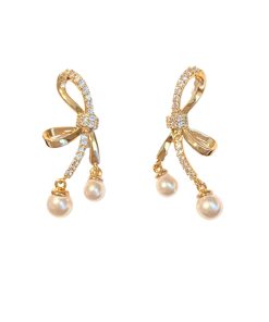 Trendy Silver Needle Bow Pearl Stud Earrings - High-End 2025 Fashion, Internet Celebrity Style Women's Accessories