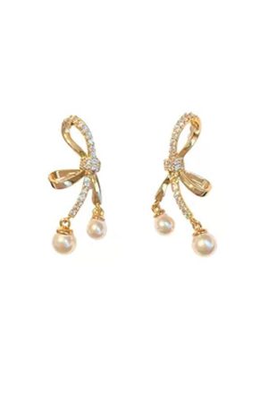 Trendy Silver Needle Bow Pearl Stud Earrings - High-End 2025 Fashion, Internet Celebrity Style Women's Accessories