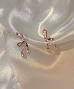 Trendy Silver Needle Bow Pearl Stud Earrings - High-End 2025 Fashion, Internet Celebrity Style Women's Accessories