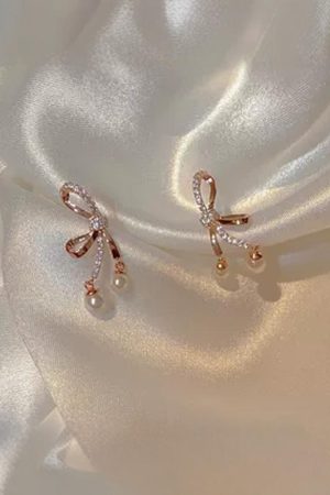 Trendy Silver Needle Bow Pearl Stud Earrings - High-End 2025 Fashion, Internet Celebrity Style Women's Accessories