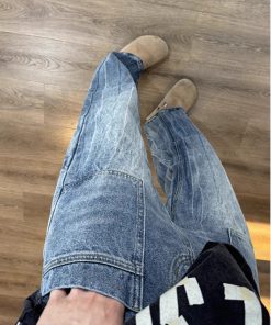 Trendy Slim-Fit Cracked Denim Pants for Men, Water-Washed, Slightly Flared, American High Street Style