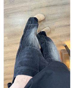 Trendy Slim-Fit Cracked Denim Pants for Men, Water-Washed, Slightly Flared, American High Street Style