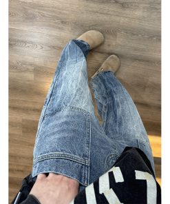 Trendy Slim-Fit Cracked Denim Pants for Men, Water-Washed, Slightly Flared, American High Street Style