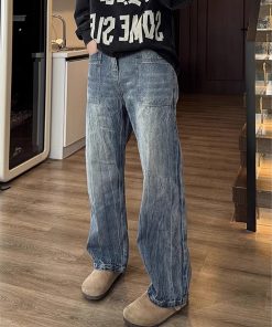 Trendy Slim-Fit Cracked Denim Pants for Men, Water-Washed, Slightly Flared, American High Street Style