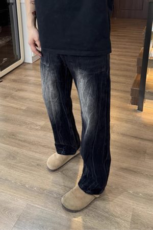 Trendy Slim-Fit Cracked Denim Pants for Men, Water-Washed, Slightly Flared, American High Street Style