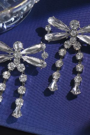 Trendy Sparkling Diamond Dragonfly Tassel Earrings for Women - Japanese & Korean Style Fashion Jewelry, 2025 New Arrival