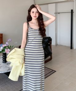Trendy Striped Camisole Dress Shirt Set for May Day Travel - Stylish Summer Outfit for 90s and Y2K Fashion Lovers