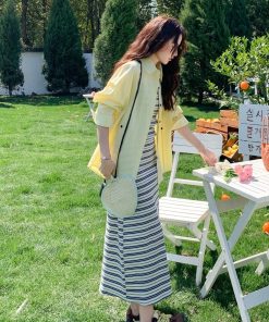 Trendy Striped Camisole Dress Shirt Set for May Day Travel - Stylish Summer Outfit for 90s and Y2K Fashion Lovers