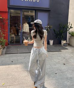 Trendy Striped Wide-Leg Pants with Bow Tie for Women - Casual Low-Waist Drawstring Long Trousers for Spring and Summer Fashion