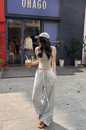 Trendy Striped Wide-Leg Pants with Bow Tie for Women - Casual Low-Waist Drawstring Long Trousers for Spring and Summer Fashion