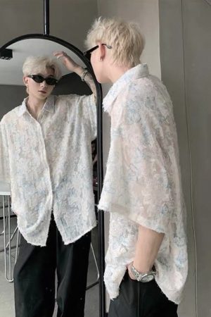 Trendy Summer Butterfly All-Over Print Short Sleeve Shirt with Tassels for Men and Women, Loose Drape Design, Niche Style