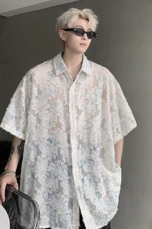 Trendy Summer Butterfly All-Over Print Short Sleeve Shirt with Tassels for Men and Women, Loose Drape Design, Niche Style