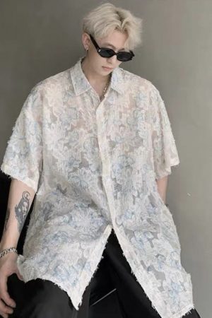Trendy Summer Butterfly All-Over Print Short Sleeve Shirt with Tassels for Men and Women, Loose Drape Design, Niche Style