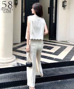 Trendy Summer May Day OOTD Outfit Set - High-End Beige and Apricot Suit Vest with Wide-Leg Pants for a Chic Look