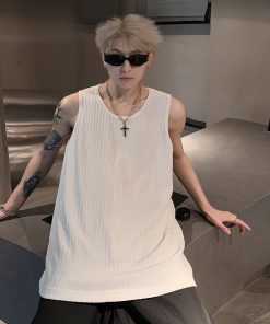 Trendy Summer Sleeveless Vest Tank Top with Wrinkled Texture and Soft Ice Feel for Couples - Cool Street Style Fashion