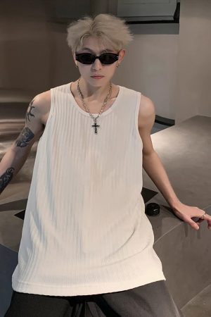 Trendy Summer Sleeveless Vest Tank Top with Wrinkled Texture and Soft Ice Feel for Couples - Cool Street Style Fashion
