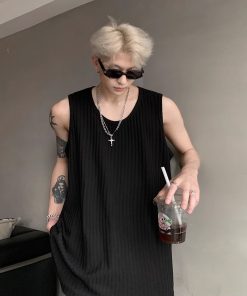 Trendy Summer Sleeveless Vest Tank Top with Wrinkled Texture and Soft Ice Feel for Couples - Cool Street Style Fashion