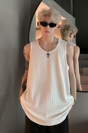 Trendy Summer Sleeveless Vest Tank Top with Wrinkled Texture and Soft Ice Feel for Couples - Cool Street Style Fashion