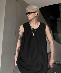 Trendy Summer Sleeveless Vest Tank Top with Wrinkled Texture and Soft Ice Feel for Couples - Cool Street Style Fashion