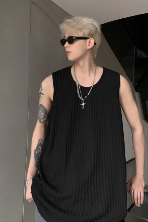 Trendy Summer Sleeveless Vest Tank Top with Wrinkled Texture and Soft Ice Feel for Couples - Cool Street Style Fashion