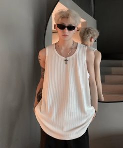Trendy Summer Sleeveless Vest Tank Top with Wrinkled Texture and Soft Ice Feel for Couples - Cool Street Style Fashion
