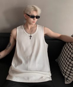 Trendy Summer Sleeveless Vest Tank Top with Wrinkled Texture and Soft Ice Feel for Couples - Cool Street Style Fashion