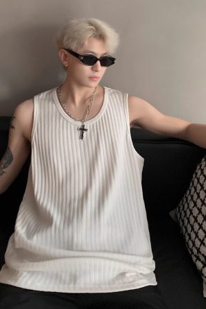 Trendy Summer Sleeveless Vest Tank Top with Wrinkled Texture and Soft Ice Feel for Couples - Cool Street Style Fashion