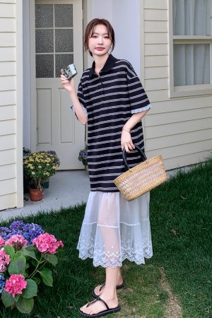 Trendy Summer Striped Patchwork Dress for Petite Women - Stylish and Cute Travel Outfit