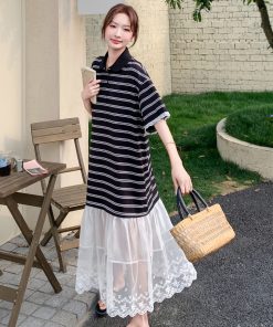 Trendy Summer Striped Patchwork Dress for Petite Women - Stylish and Cute Travel Outfit