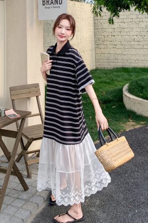 Trendy Summer Striped Patchwork Dress for Petite Women - Stylish and Cute Travel Outfit