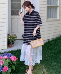 Trendy Summer Striped Patchwork Dress for Petite Women - Stylish and Cute Travel Outfit